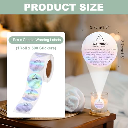 MECCANIXITY Candle Warning Labels 1.5" Laser Silver Warning Stickers 500Pcs - color: Laser Silver With I Style