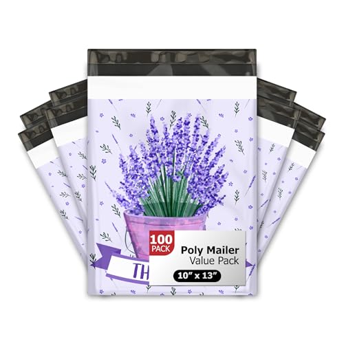 10x13 (100) Lavender Floral Summer Designer Poly Mailers Waterproof Self Sealing Tear Resistant Polymailers Shipping Envelopes Premium Printed Bags For Small Businesses - color: Lavender, size: 10x13 inches