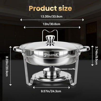 Round Chafing Dishes Buffet 3 Pack 5QT Silver Stainless Steel Lid - size: Silver-3 PACK