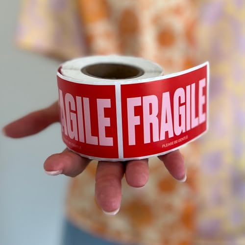 Fragile Stickers – Red and Pink Handle with Care Labels, 2x3 Inch – Roll of 250 for Moving Boxes and Packing Supplies