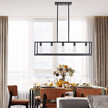 Kitchen Light Fixtures Dining Room Light Farmhouse Rectangle Chandeliers for Dining Rooms, Light Fixture Matte Black 5-Light Industrial Pendant Lighting - color: Black, size: 5 Lights