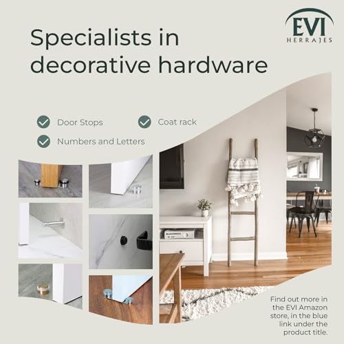 EVI Herrajes | Wall Brass Door Stop | 0.94x0.54 Inch | Gold Finish - White Anti-Shock Rubber | Adhesive | Small and Discreet | Mod. 205 - color: Matte Brass - White Rubber