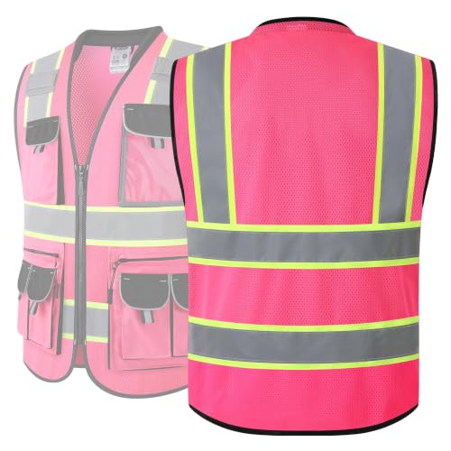 JKSafety Reflective Safety Vest for Men Cushioned Collar JK89M Pink S - color: Mesh-pink, size: Small