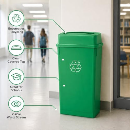 23 Gallon Slim Rectangular Commercial Trash Can, Heavy Duty Plastic Indoor Waste Bin for Kitchen, Office, Restaurant, School, Restroom & Janitorial Use (Green, with Lid) - color: Green