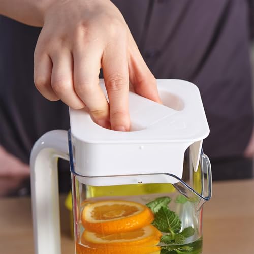 CURTA 1 Pack 2 Liters/68 oz Plastic Pitcher with Lid & Handle for Kitchen,ICED JUICE and Coffee Carafe Beverage Serveware, Acrylic Water Jug for Hot/Cold Drinks&lemonade - color: White