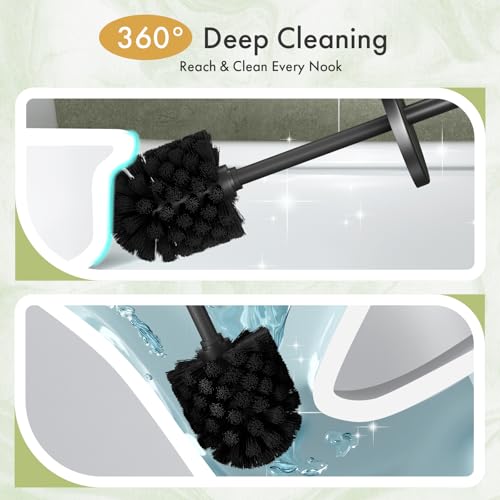 Toilet Bowl Brush and Holder Set 2 Pack with 4 Extra Brush Heads (Black) - color: Black