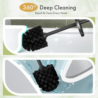 Toilet Bowl Brush and Holder Set 2 Pack with 4 Extra Brush Heads (Black) - color: Black