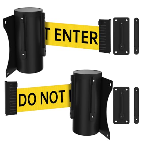 Wall Mount Crowd Control Barriers 2 Pack, TrreZON Fixed Retractable Barrier with Steel Case 10' Yellow Belt with "Caution: DO NOT Enter" for Grocery, Retail Store, Office, Stadium, School - color: Yellow Belt (Caution - Do Not Enter), size: 10‘ - 2 Pack