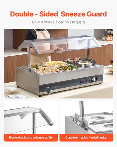 VEVOR Electric Soup Warmer, Two 6.34QT Pots & Four 1/2 Pans, Stainless Steel Commercial Food Warmer with 86~185°F Adjustable Temp, 1500W Bain Marie with Cover, Soup Station for Restaurant, Buffet - size: 2×6L Pots and 4×1/2 Pans