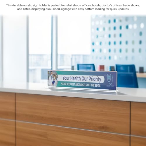 Marketing Holders 8" x 2" Name Plate Clear Desk Sign Holder Bottom Load Menu Pricing Deli Countertop Expo Event Sign Display Stand