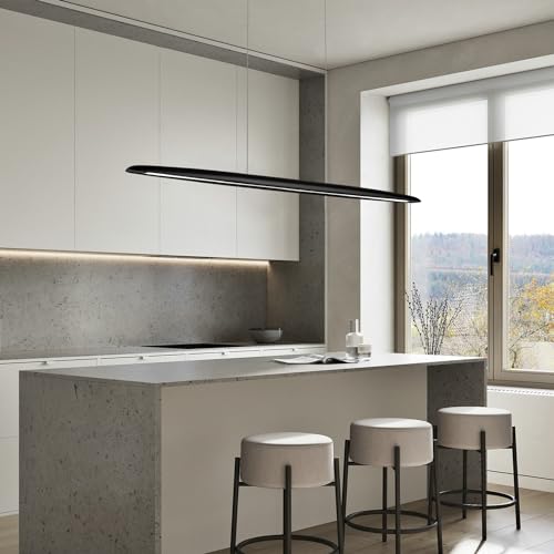 YISDESIGN 71" Wood Linear Pendant Light Black Linear Pendant Dinning Room Hanging Lights LED Dimmable Chandeliers 50w for Dining Room Pool Table Lights Kitchen Island Light Black - color: Black, size: 71in