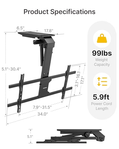 monTEK Motorized Ceiling TV Mount with Remote for 43-86 Inch TVs - size: 43-86 inch