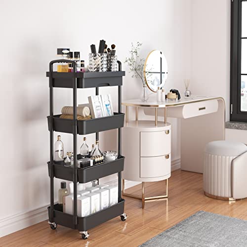 Calmootey 4-Tier Utility Cart with Drawer & Wheels, Storage for Home,Office - color: Black, size: 4-Tier