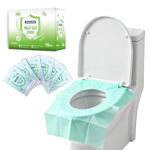 Disposable Toilet Seat Covers, 70 PCS Individually Travel Pack, XL Waterproof & Adhesive Secure Fit for Public Restrooms, Airplane & Office Use - size: 70