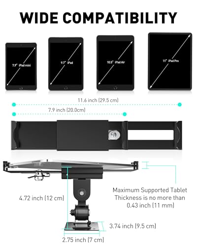 AboveTEK Tablet Wall Mount -360° Rotation iPad Wall Holder for Retail & Business, Anti Theft iPads Stand Fits 7"-11" Tablets Including iPad Pro/Air/Mini, Galaxy Tab - Security Lock & Key - (Black) - color: Black