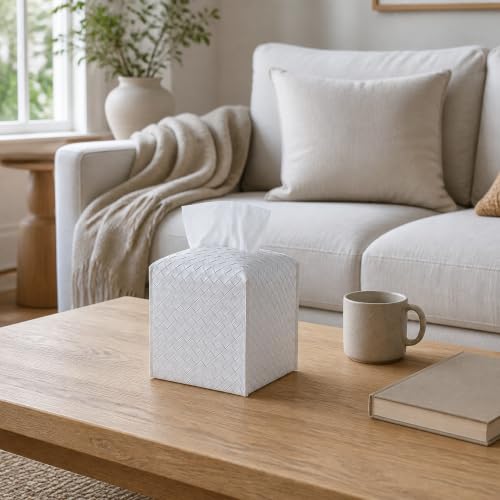 Tissue Box Cover Square Leather Facial Paper Holder, Misty Gray - color: Misty Gray, size: square
