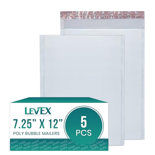 Levex - #1 7.25" x 12" [5 Pack) Poly Bubble Mailers, Padded Envelope Mailers, Packing Envelope & Mailing Bags for Shipping - size: #1 (7.25" x 12")