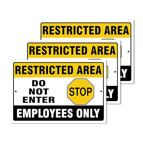 Do Not Enter Restricted Area Employees Only Signs Outdoor - Rust Free Aluminium Metal No Entry Sign, UV Protected, Waterproof, Durable Ink and Easy to Install & Read - 2 Pre-drilled Holes - color: Pack of 3, size: 8"x12"