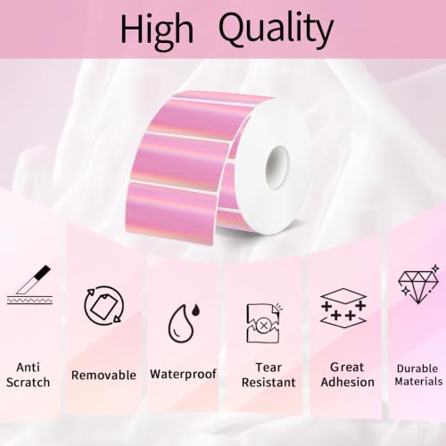 Pink Thermal Label 2x1 Inch- Barcode Labels- Holographic Thermal Sticker Labels for Address, Shipping, Compatible with Rollo Label Printer & MUNBYN& Zebra (300 Sheets/Pink) - color: Holographic Baby Pink, size: 2"x 1"