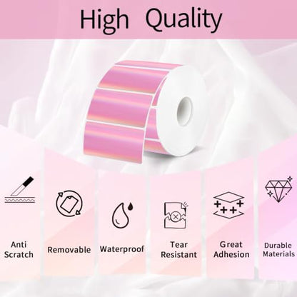 Pink Thermal Label 2x1 Inch- Barcode Labels- Holographic Thermal Sticker Labels for Address, Shipping, Compatible with Rollo Label Printer & MUNBYN& Zebra (300 Sheets/Pink) - color: Holographic Baby Pink, size: 2"x 1"