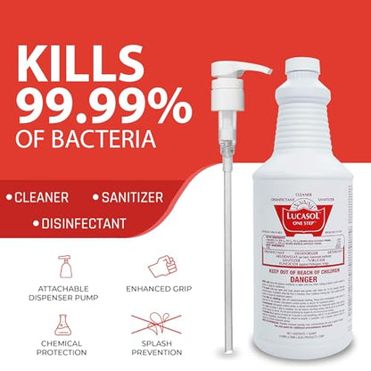 Lucasol One Step Sanitizer Hospital Grade Disinfectant Attachable Pump - style: 1 Quart+Pump