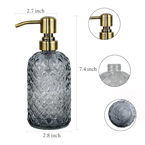 16 oz Glass Soap Dispenser with Vintage Gold Pump - color: Gray