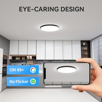 WKONCLDY Two Pack 3200lm LED Flush Mount Ceiling Light, Super Slim 12 inch Ceiling Light, 5000K LED Lights for Bedroom, Living Room, Dining Room,Garage,Office - color: Black, size: 12in-2Pack