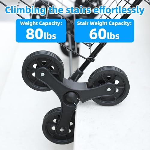 Folding Shopping Cart, Heavy-Duty Stair-Climbing Grocery Cart with 360° Swivel Wheels - Extended Foam Handle - Utility Trolley for Laundry, Travel, Shopping - size: Stair-Climbing Medium+No Bag