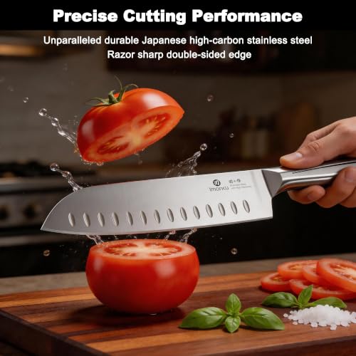 imarku Santoku Knife 7 Inch, Japanese Sharp High Carbon Stainless Steel - color: Brushed Silver