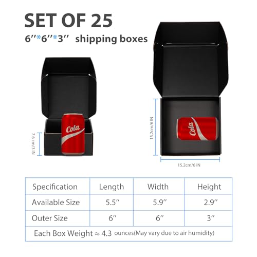 6x6x3 Black Shipping Boxes for Small Business, Packing, 25 Pack - color: Black, size: 6x6x3 inch