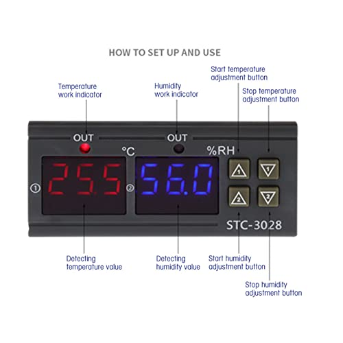 -3028 Temperature Control 12V/24V/110V /220V Digital Display Temperature and Humidity Controller Meter with Integrated Sensor(12V) - size: 12V