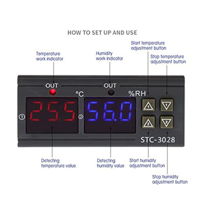 -3028 Temperature Control 12V/24V/110V /220V Digital Display Temperature and Humidity Controller Meter with Integrated Sensor(12V) - size: 12V