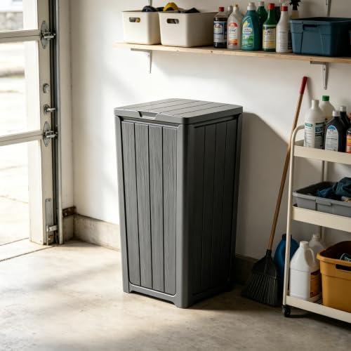 Fancyango Resin Outdoor Trash Can with Lid, 30 Gallon, Gray - color: Grey, size: 30 Gallon