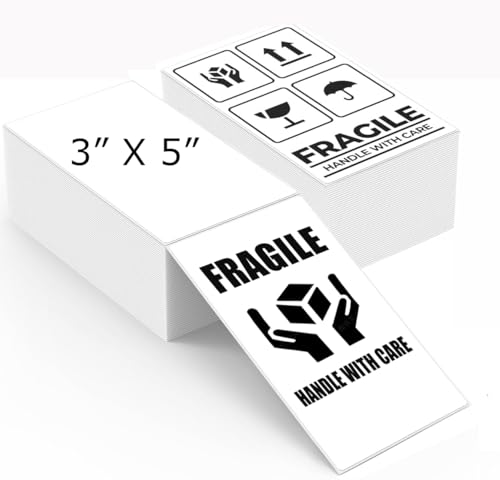 5" x 3" Thermal Labels, Fanfold Shipping Labels with Permanent Adhesive, White Printable Label Stickers for Barcodes, Addresses, Compatible with Zebra, Rollo Thermal Printer (5" x 3" - 1000PCS) - style: 5" x 3" - 1000PCS