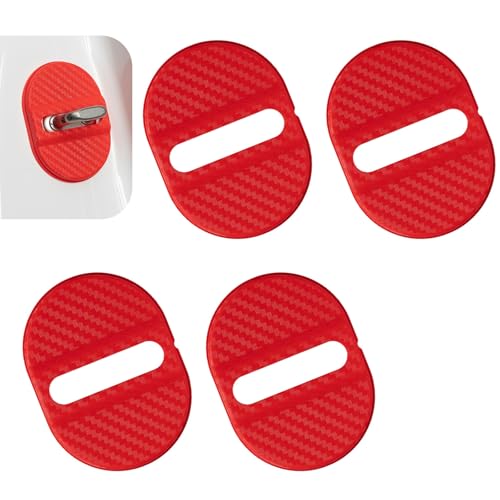 4PCS Door Latch Lock Cover, Silicone Door Latches Rust Stopper Strike Protector for Cars, Self-Adhesive Stopper Shock Absorber for Interior Auto Gate Latches, for Most Vehicles (Red Carbon Fiber) - color: Red Carbon Fiber