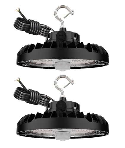 JCE UFO LED High Bay Light with Motion Sensor, 3CCT & Wattage Tunable 150W/200W/240W, 34800LM Commercial Warehouse Shop Lights, IP65 Waterproof, ETL (240W with PIR Sensor-2Packs) - size: 240W with PIR Sensor-2Packs