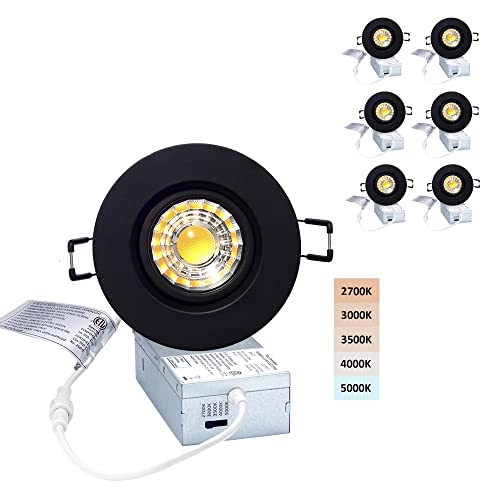 POPANU 3 Inch LED Recessed Lights 6 Pack,Adjustable Gimbal Downlight, Black - color: Black, size: 3 Inch