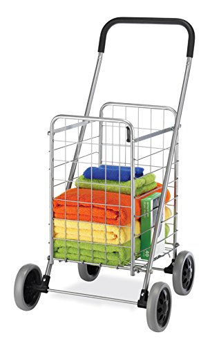 Whitmor Utility Shopping Cart - Durable Folding Design for Easy Storage, Model Number: 6250-4997-2-SIOC - size: 11"L x 13.25"W x 34.25"H, Gray