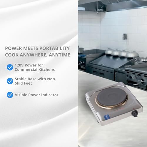 Cadco KR-S2 Portable Electric Hot Plate, 1500W Cast Iron Single Burner