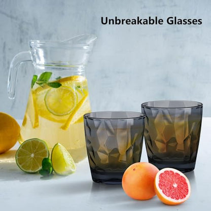 Topsky 10 oz Plastic Water Tumblers | Set of 4 Transparent Unbreakable Drinking Glasses Clear Acrylic Reusable Juice Wine Cups for Home Picnic Party, Dishwasher Safe, Stackable (Gray) - color: Grayish Blue 10oz
