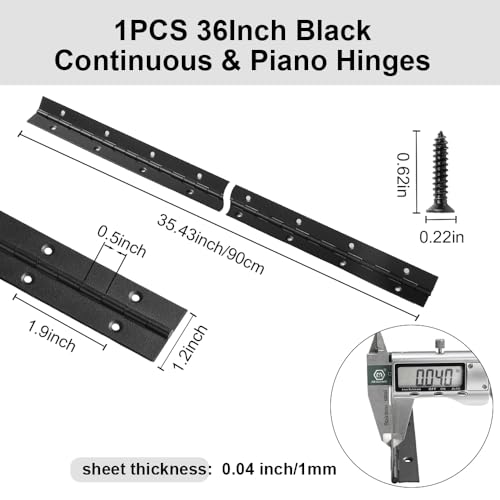 Piano Hinge 36 Inch x 1.2 Inch Heavy Duty Stainless Steel Black Continuous & Piano Hinges for Cabinets Boat Marine Door, 0.04" Leaf Thickness 1.2'' Open Width - size: 36 Inch