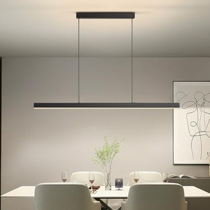 Modern Ceiling Pendant Light,57in LED Black Linear Ceiling Chandelier Light Dining Room,Living Room,Warm & Cool, Neutral Light,Aluminum Island Lighting Hanging Pendant Light for Kitchen - color: C-Black, size: 57 inch