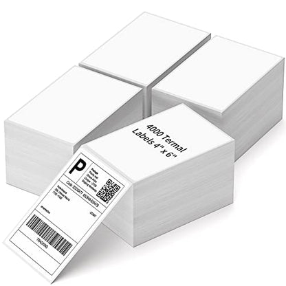 4" x 6" Fanfold Direct Thermal Labels, 4000 Total 4 Stacks, White Perforated Shipping Labels Compatible with Zebra, Elton Printers - size: 1000 Labels/Stack, style: 4 Stacks
