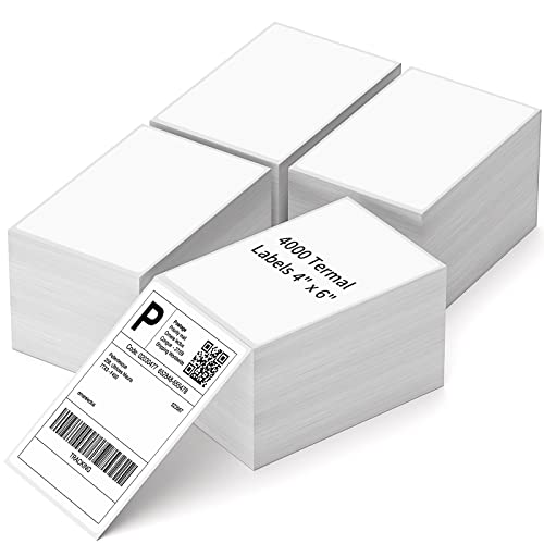 4" x 6" Fanfold Direct Thermal Labels, 4000 Total 4 Stacks, White Perforated Shipping Labels Compatible with Zebra, Elton Printers - size: 1000 Labels/Stack, style: 4 Stacks