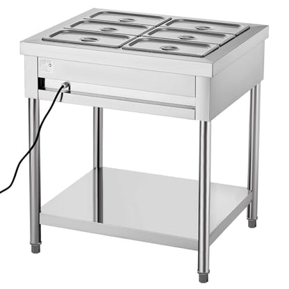 VEVOR 6-Pan Commercial Food Warmer, 6 x 1/3 Pans Electric Steam Table, 1500W Professional Buffet Catering Food Warmer with Undershelf, Stainless Steel Server for Restaurant Party Hotel - size: 6-Pan