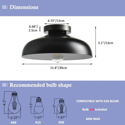 DIRYZON Flush Mount Ceiling Light, 12-Inch Industrial Black Ceiling Light - color: Black