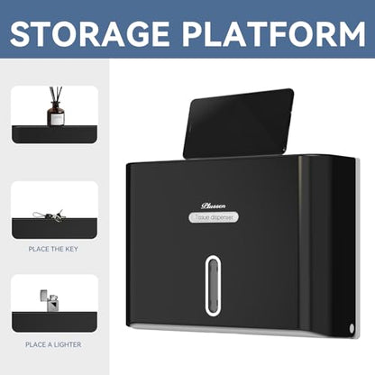 Paper Towel Dispenser Wall Mount, Adhesive No Drilling Multifold Trifold C Fold Commercial Hand Towel Dispenser,Black - color: Black