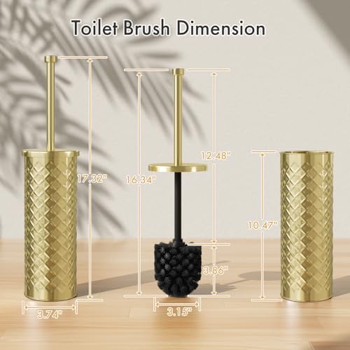 Toilet Bowl Brush and Holder Set 2 Pack with 4 Extra Brush Heads (Gold) - color: Gold