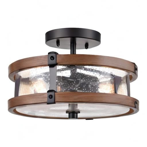 DEYNITE Farmhouse 2-Light Drum Ceiling Light Black and Amber, 11.52" W - size: 6.85" Height