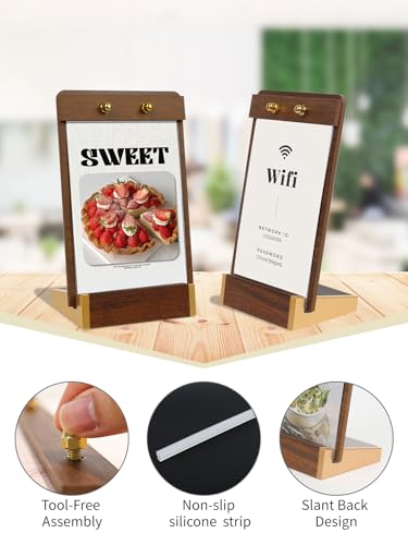 Mini 4X6 Acrylic Sign Holder Tabletop Vertical with Wood-Color Base - size: 4X6 Inch